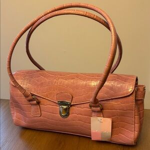 Pink Crocodile-Embossed Handbag